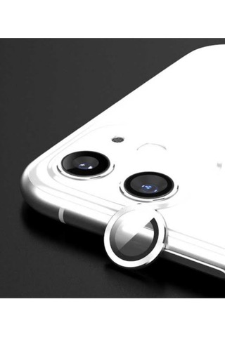 Apple Uyumlu   iPhone 12 Mini Kamera Koruyucu Lens Mercek Metal Çerçeveli 2li Set Gümüş Gri - Silver