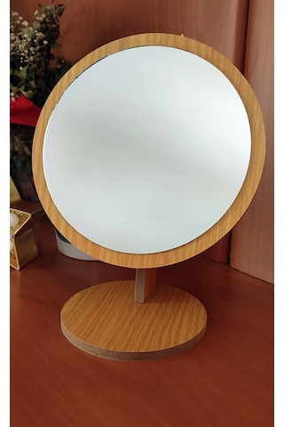 Gaman Yuvarlak Masaüstü Ahşap Makyaj Aynası