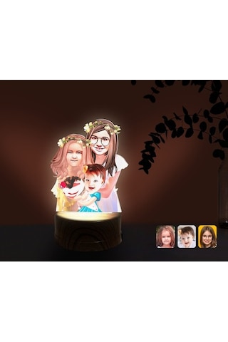 Kişiye Özel 3 Kardeş Karikatürlü Dekoratif 3D Biblo Led Işıklı Ge (483006944)