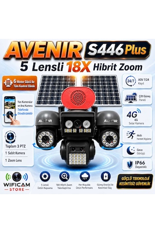 Avenir S446 Plus 5 Lensli 18x Zoomlu 6 Motorlu 4g Solar Kamera