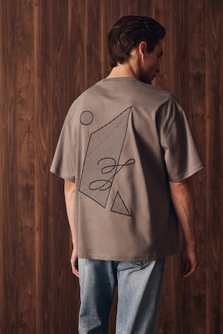 Grimelange Asela Erkek Ön Ve Arkası Nakış Detaylı Kısa Kollu Gri T-shirt