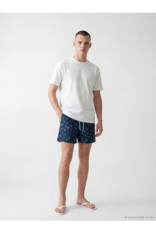 Lcw Swımwear Lacivert Kısa Boy Palmiye Desenli Erkek Deniz Şortu