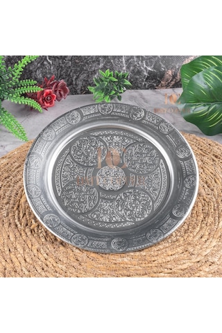 3 Adet Krom Çelik Yuvarlak Servis Tabağı, 18 Cm, Kabartma Desenli, Paslanmaz, Salata Meze Köfte Sunumu, 3 Adet Gümüş