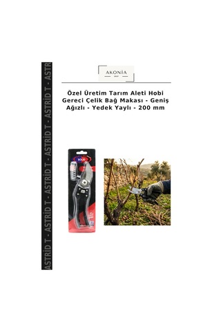 Özel Üretim Tarım Aleti Hobi Gereci Çelik Bağ Makası - Geniş Ağızlı - Yedek Yaylı - 200 Mm