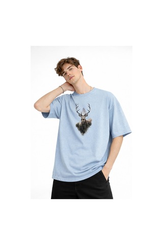 Misa Tahtakale Deer - Oversize Erkek Tişört Bebek Mavisi Çok Renkli