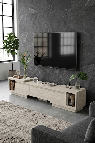 Vista Ayarlanabilir Tv Ünitesi 160-270 Cm - Uzayabilen Tv Sehpası Traverten Krem
