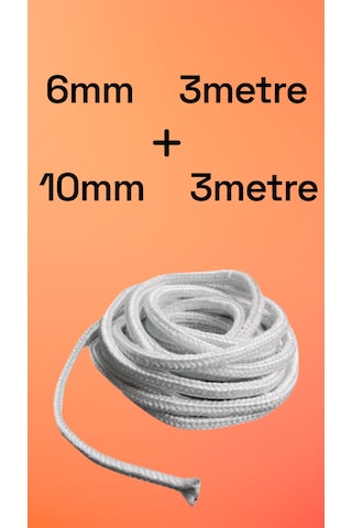 Cam Elyaf/ Fiberglass/ Isıya Dayanıklı Fitil 3 Metre 6mm + 3 Metre 10mm Soba-şomine Fitili