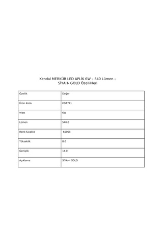 Kendal Kda741 Merkür Led Aplik 6w 540 Lümen Siyah- Gold - Gün Işığı Bakır - Siyah