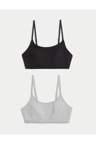 Marks & Spencer 2'li Pamuklu Crop Top İlk Sütyenim T33009602 Siyah Mix