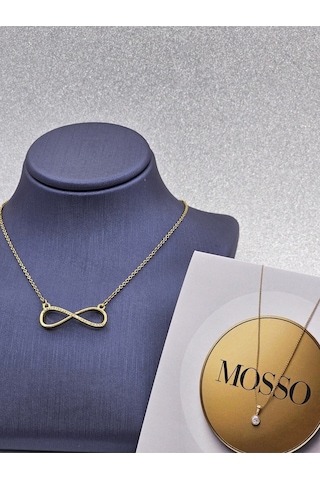 Sonsuzluk Model Zirkon Taşlı Gold Renk Çelik Kolye Altın