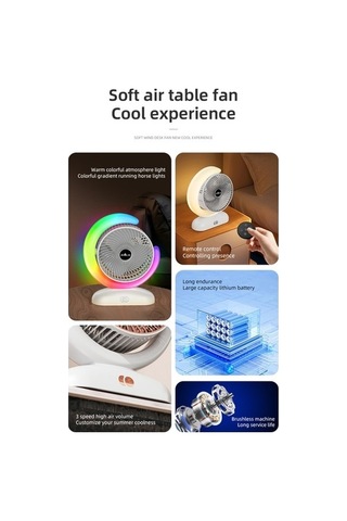 Ebitda Usb Şarjlı Uzaktan Kumandalı 3 Hızlı Masaüstü Vantilatör, Model 102, Altın/gümüş, 227x93x268mm, Serin Işık & Zamanlayıcı