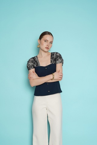 Verymoda Omuz Dantel Detaylı Kayık Yaka Bluz D2994 Lacivert