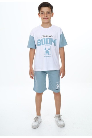 Erkek Çocuk Boom Baskılı Kısa Kollu Şortlu Takım-5906-Mavi