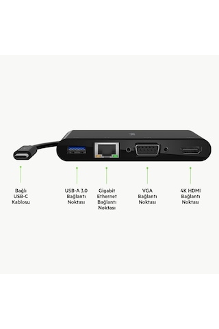 Belkin Usb-c Multimedia Adaptörü Vga, 4k Hdmi, Usb 3.0, Ethernet
