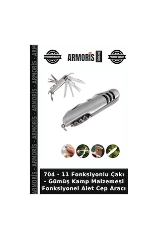 704 - 11 Fonksiyonlu Çakı - Gümüş Kamp Malzemesi Fonksiyonel Alet Cep Aracı