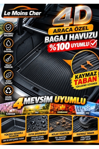 Toyota Auris 2016 Uyumlu Araca Özel 4d Kauçuk Bagaj Havuzu
