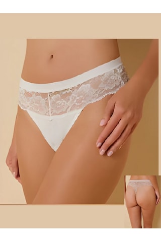 Kadın Dantel Detaylı Tanga Lazer Kesim İz Yapmaz Yumuşak Terleme Karşıtı Hijyenik Tekli Külot Beyaz