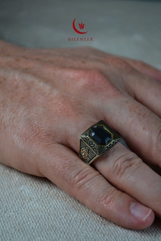 Erkek Siyah Taşlı Metal Yüzük/uzun Ömürlü Şık Tasarım 40'lı Kutu Standart