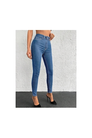 Kene Jeans Rahat Kalıp Mavi Dar Paça Cepsiz Skinny Fit Jeans Mavi
