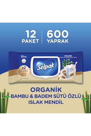 Selpak Organik Bambu Özlü & Badem Sütü Özlü Islak Mendil 12'li