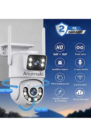 Ip Ptz Full Hd Wifi Güvenlik Kamerası V380 Pro Smart Gece Görüşlü Ses Kayıtlı Çift Lensli Kamera