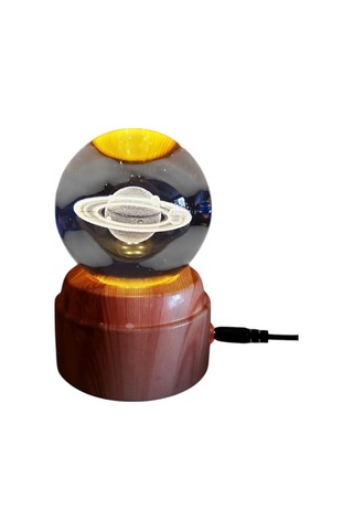 Satürn Işıklı Dönen Cam Küre