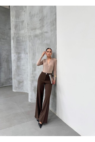 Etiler Collection Yüksek Bel Straight Fit Palazzo Pantolon Kahve
