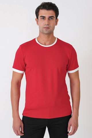 Efor Slim Fit Bisiklet Yaka Kırmızı-ekru Tişört Ts 932
