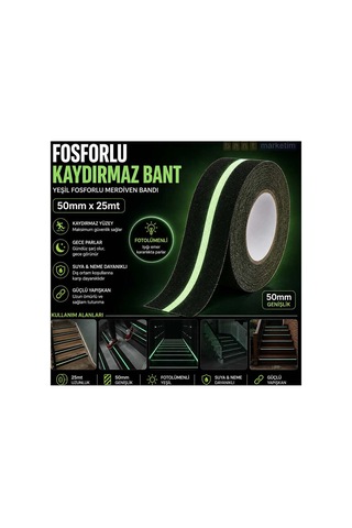 Fosforlu Kaydırmaz Merdiven Bandı 50mm X 25mt Yeşil Fotolümenli Gece Parlayan Kaymaz Bant