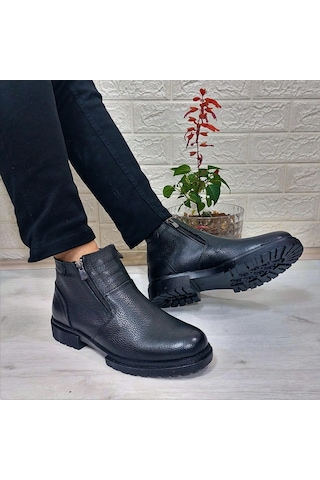 M.p 4204 Siyah Hakiki Deri Bağacaksız Fuspetli Sıcak Astar Erkek Bot 001