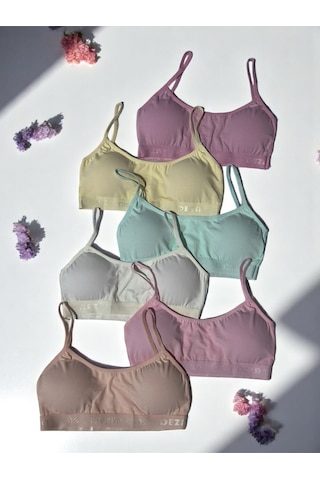 Kız Genç İp Askılı Pedli Yarım Atlet Büstiyer 3'lü Alıştırma Sütyeni Karışık