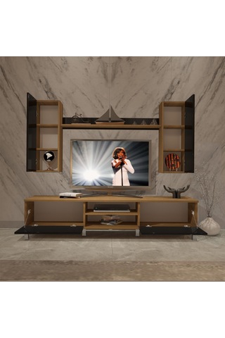 Decoraktiv Eko 7 Mdf Dvd Krom Ayaklı Tv Ünitesi Tv Sehpası Pera - Siyah