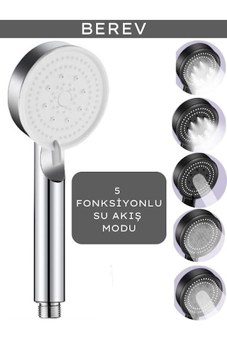 Berev Krom 5 Fonksiyonlu Yüksek Basınçlı Ayarlanabilir Duş Başlığı Krom