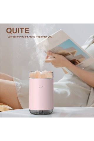 Skycity Pembe Usb Tuz Lambalı Nemlendirici, Renkli Işık Ve Aromaterapi Fonksiyonlu Yatak Odası Gece Lambası