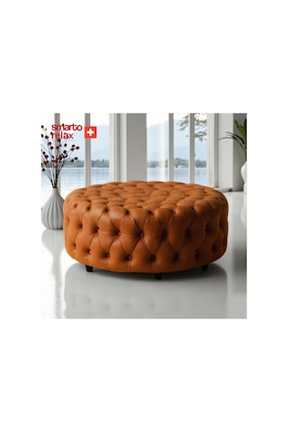 Smarto Relax Puf Evolene Ayaksız Kapitoneli Dekoratif 100x45 Cm Turuncu Turuncu