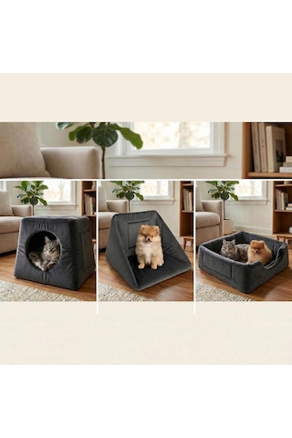 3in1 Kedi Köpek Yatağı Ve Oyujn Evi - Üç Fonksiyonlu Kedi Ve Küçük Irk Köpekler İçin Yatak-minder-yuva - 50 X 50 Cm