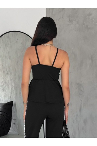 Hgfashion Kadın Biye Detaylı Bluz Pantolon Alt Üst Takım Siyah Renk Siyah