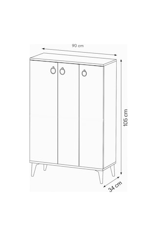 Sinbo Ayakkabılık Beyaz 3 Kapaklı Raflı Yüksek Ayaklı Ayakkabı Dolabı 90x34x105 Cm