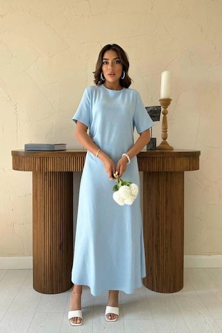 Defymoda Bebe Mavi Pileli Bisiklet Yaka Elbise Bebe Mavi