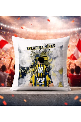 Bk Gift Kişiye Özel İsimli Baba-oğul Sarı Lacivert Evladıma Miras Bu Sevda Beyaz Kırlent Yastık-1, Doğum Günü Hediyesi, Taraftar Hediyesi Kobitmeyenco Renkli