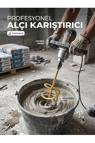 Dayanıklı Metal Harç Ve Boya Karıştırıcı Vidalı Matkap Ucu - 12cm Çapında Matkap Uyumlu Harç Boya Çimento Alçı Karıştırıcı Mikser Ucu 58x17cm