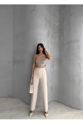 Kadın Palazzo Pantolon Oversize Kesim Bej