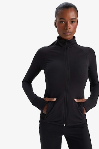 Defacto Defactofit Fitted Vücuda Oturan Ultra Soft Dik Yaka Çift Cepli Parmak Detaylı Fermuarlı Spor Hırka B3985ax25aubk81 Siyah