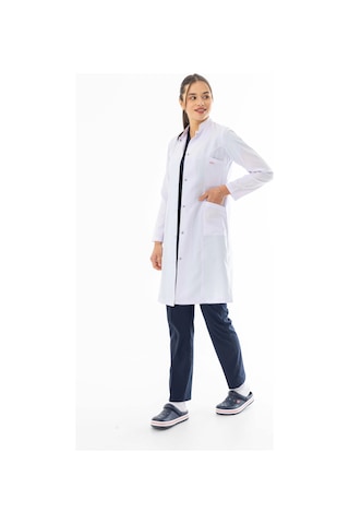 Hakim Yaka Uzun Boy Kadın Doktor Önlüğü Alpaka Kumaş Beyaz Bko003 Beyaz