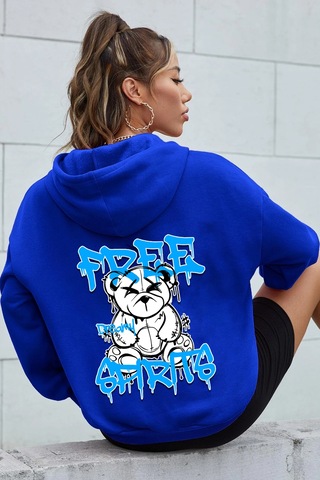 Free Grafiti Sırt Baskılı Sweatshirt Mavi