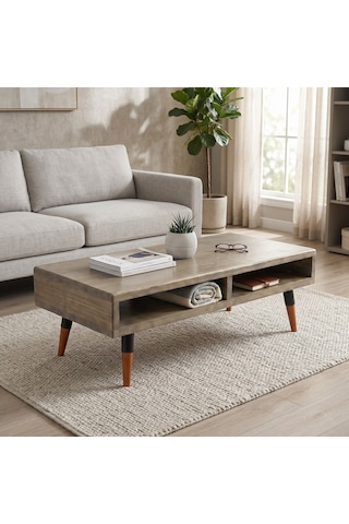Mobenta Slot Brew: Masif Ahşap Orta Sehpa 2 Gözlü Depolama - 120x60 Al Altın
