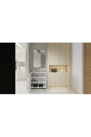 Kapaklı Raflı Ayakkabılık - 85 90 Beyaz Çok Amaçlı Dolap Beyaz