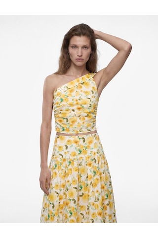Koton Pamuklu Tek Omuz Çiçekli Poplin Crop Bluz Sarı Desenli 6sak30102ew