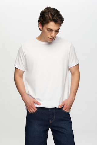 D's Damat Bisiklet Yaka Pamuklu Nefes Alabilen T-shirt Beyaz