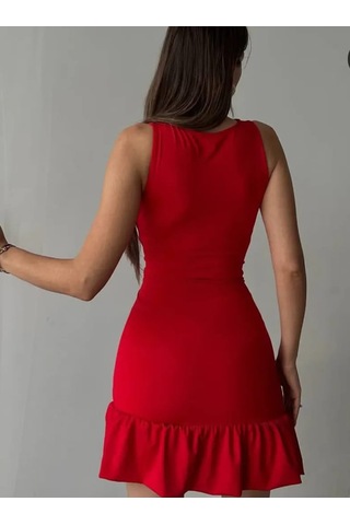 Discofasihion Etek Kurdele Detay Elbise Kırmızı